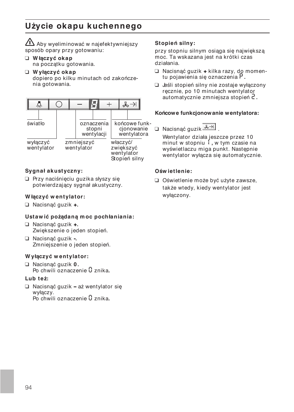 Użycie okapu kuchennego | Siemens LF457CA60 User Manual | Page 94 / 108