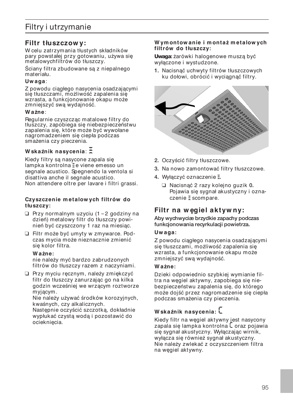 Filtr tłuszczow y, Filtr na w ęgiel aktyw ny | Siemens LF457CA60 User Manual | Page 95 / 108