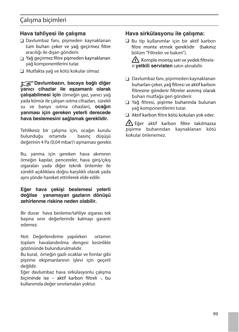 Çalışma biçimleri | Siemens LF457CA60 User Manual | Page 99 / 108