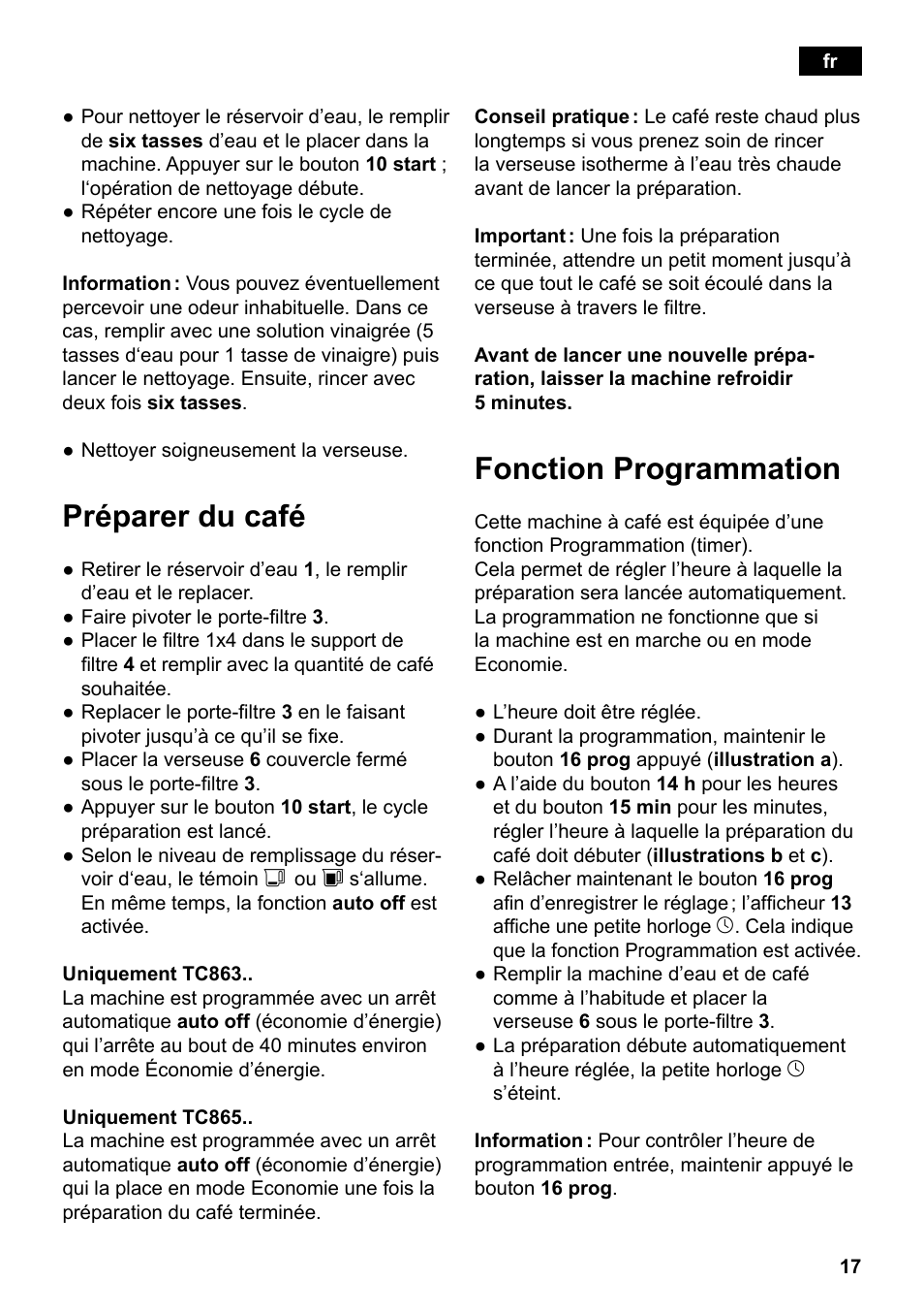 Préparer du café, Fonction programmation | Siemens TC86303 User Manual | Page 21 / 132