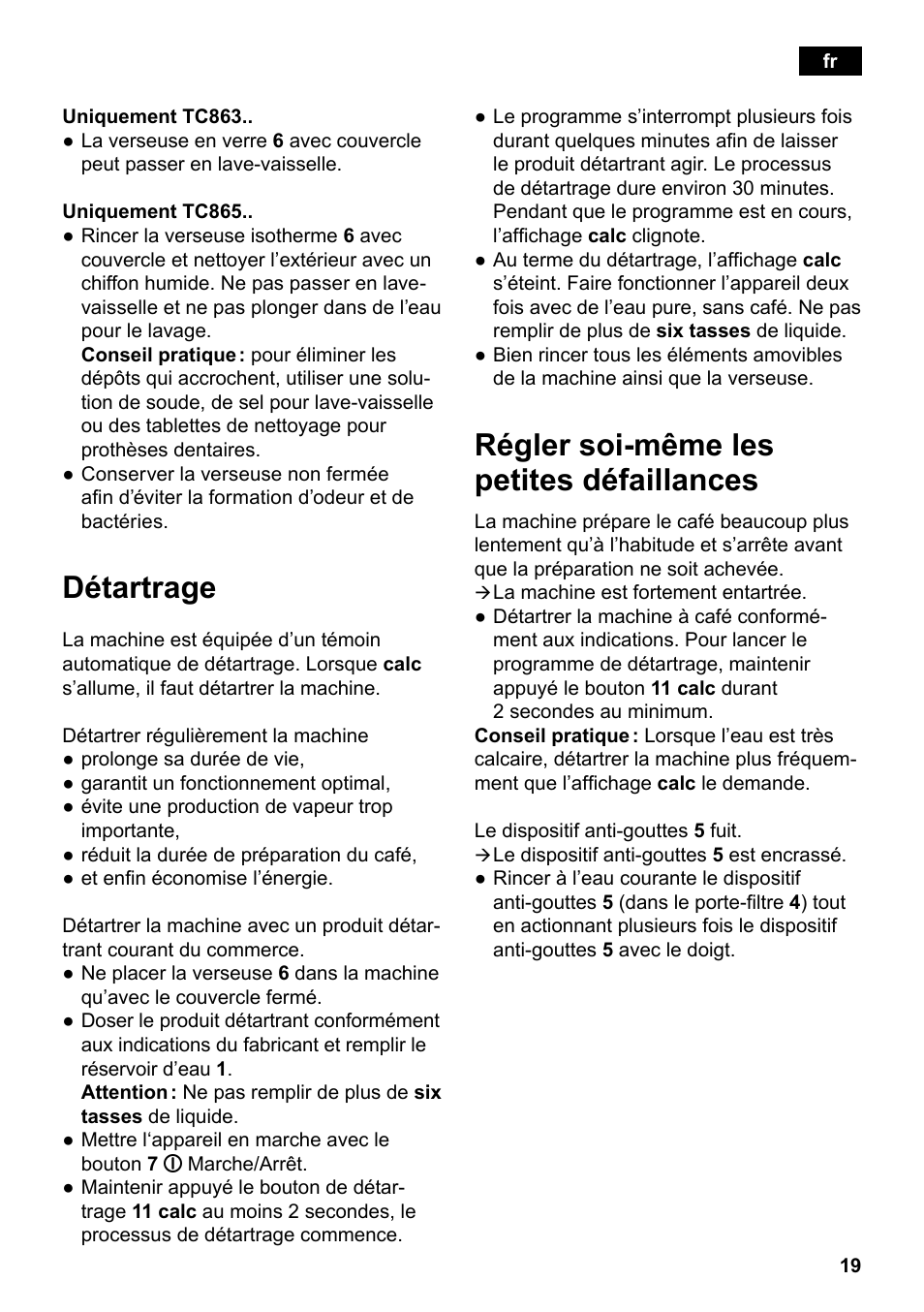Détartrage, Régler soi-même les petites défaillances | Siemens TC86303 User Manual | Page 23 / 132