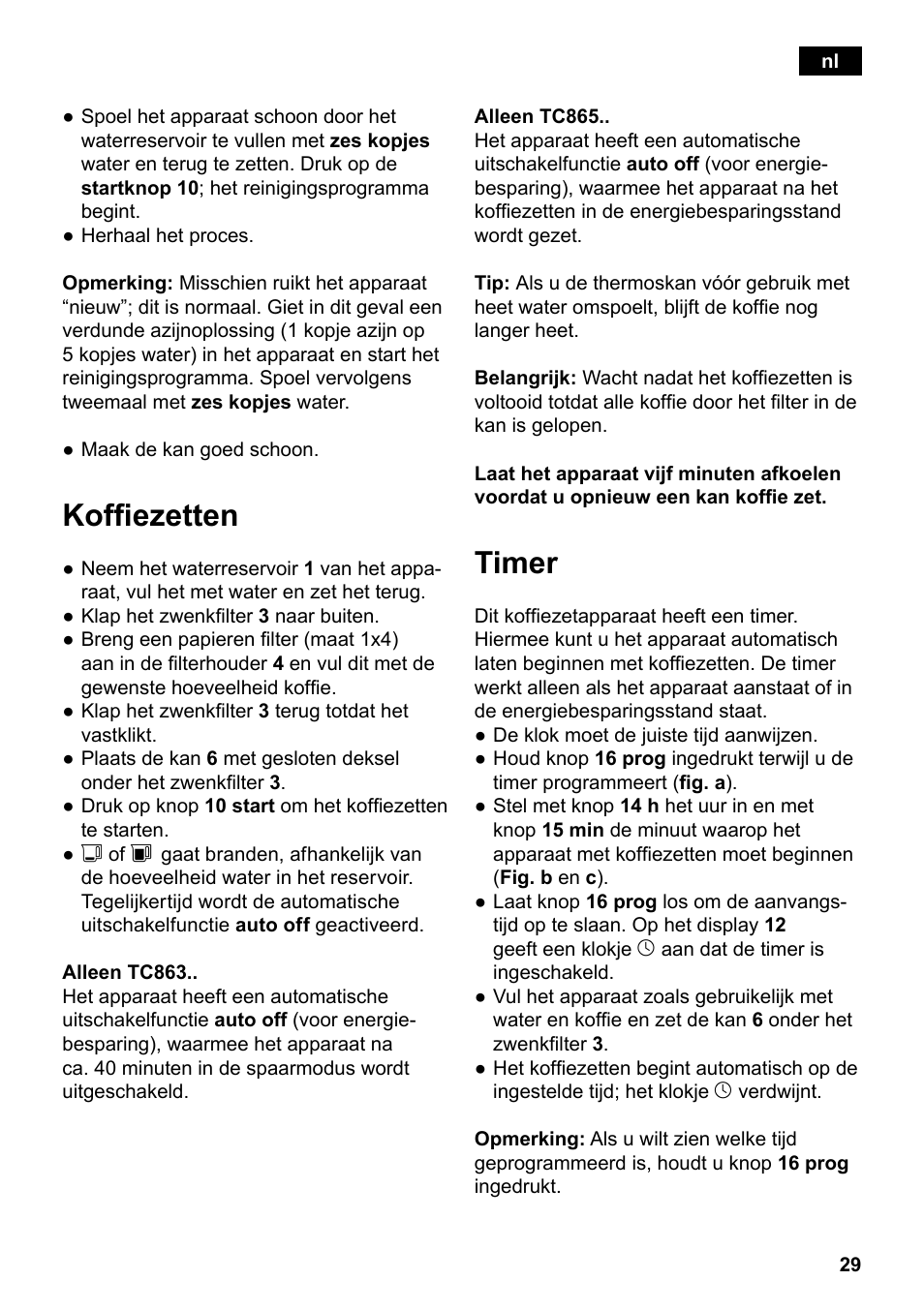 Koffiezetten, Timer | Siemens TC86303 User Manual | Page 33 / 132