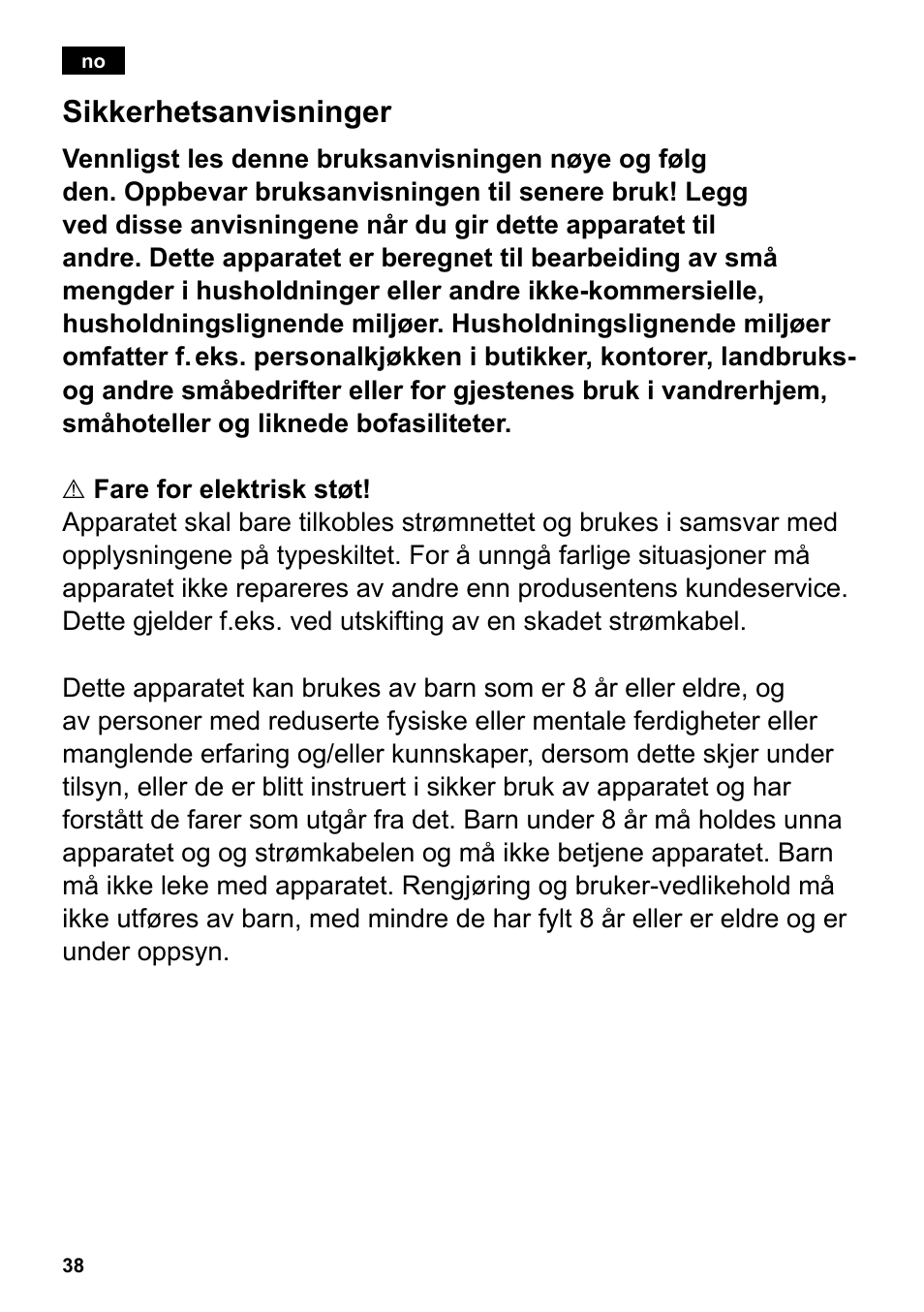 Sikkerhetsanvisninger | Siemens TC86303 User Manual | Page 42 / 132