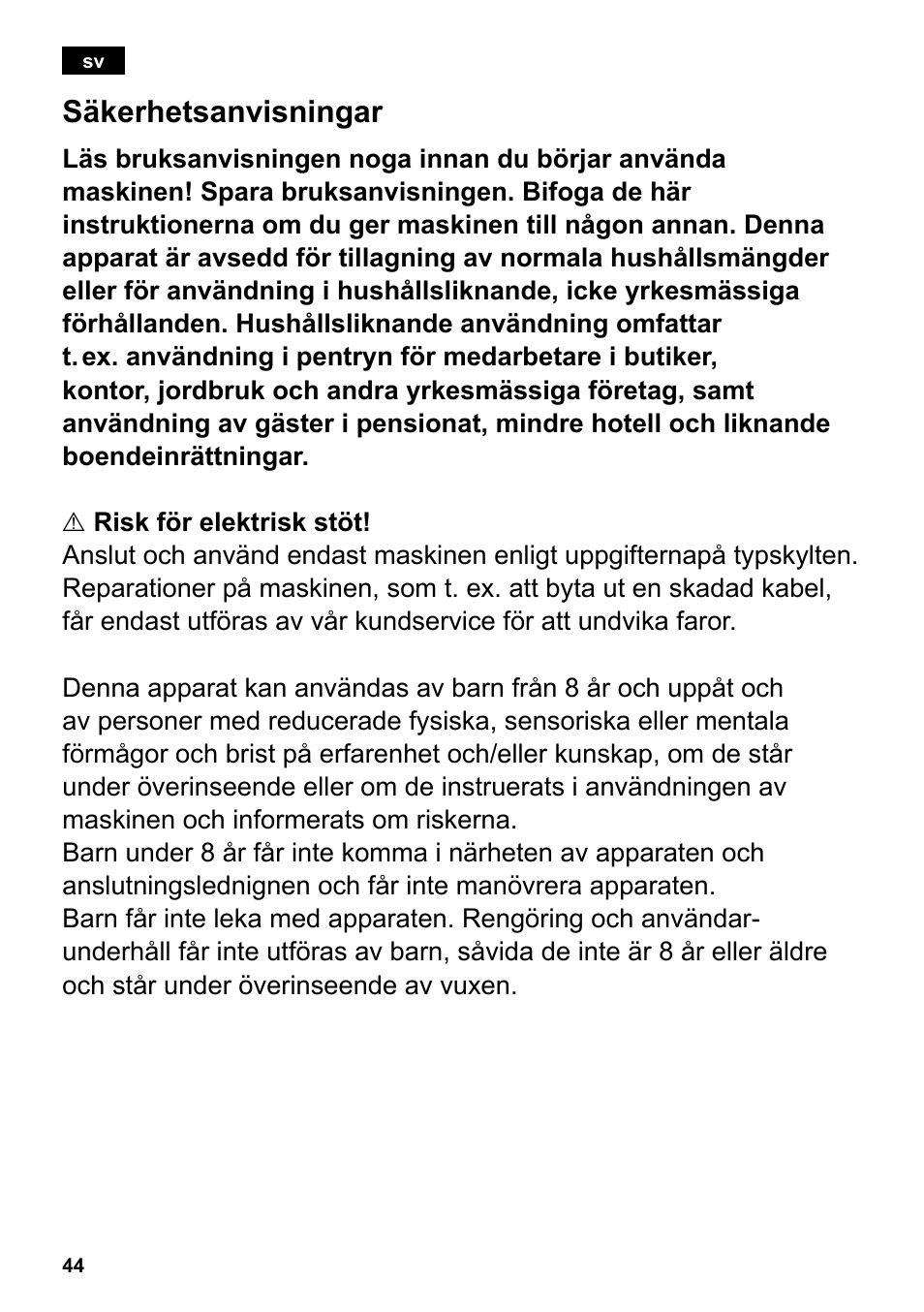 Säkerhetsanvisningar | Siemens TC86303 User Manual | Page 48 / 132