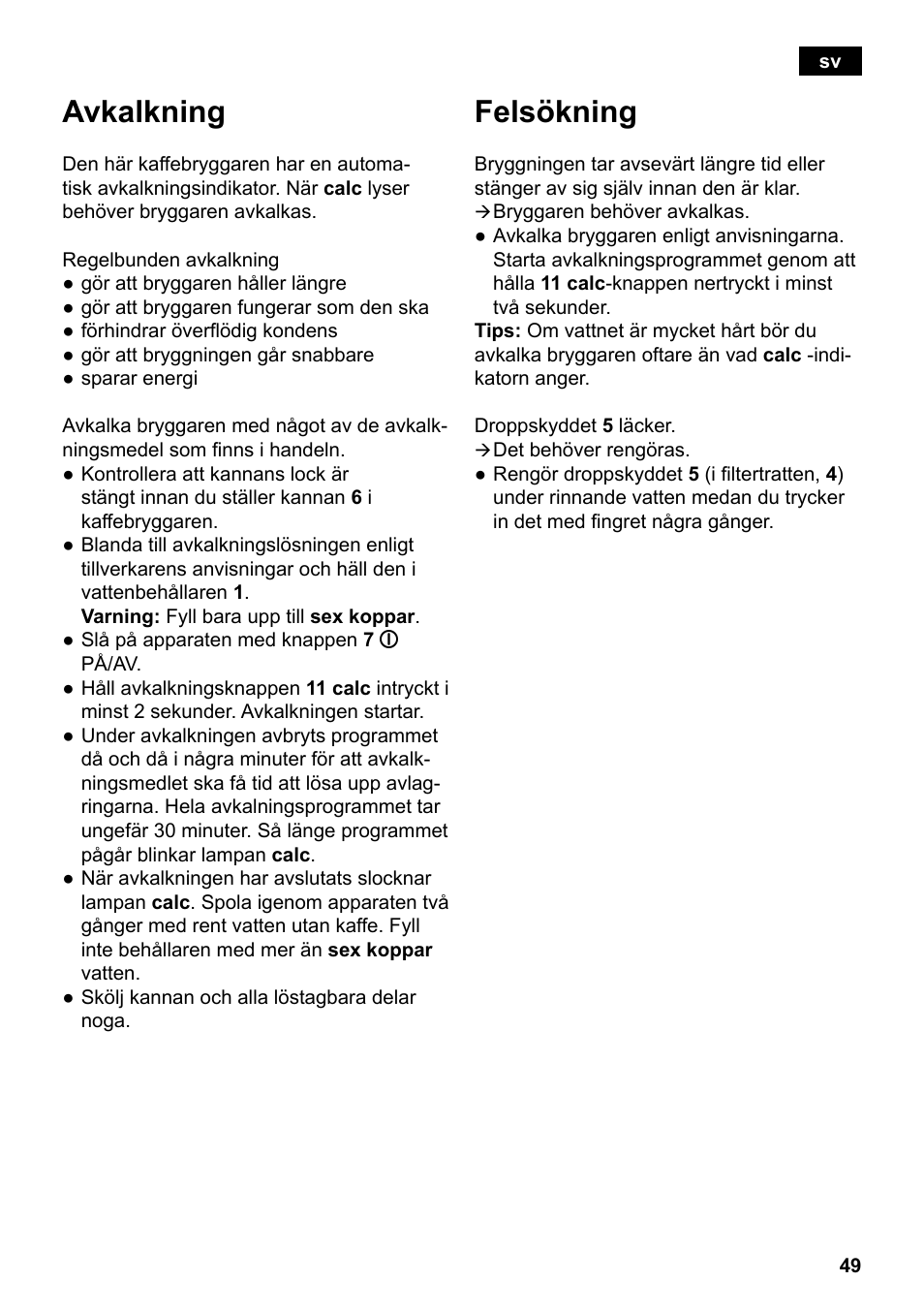 Avkalkning, Felsökning | Siemens TC86303 User Manual | Page 53 / 132