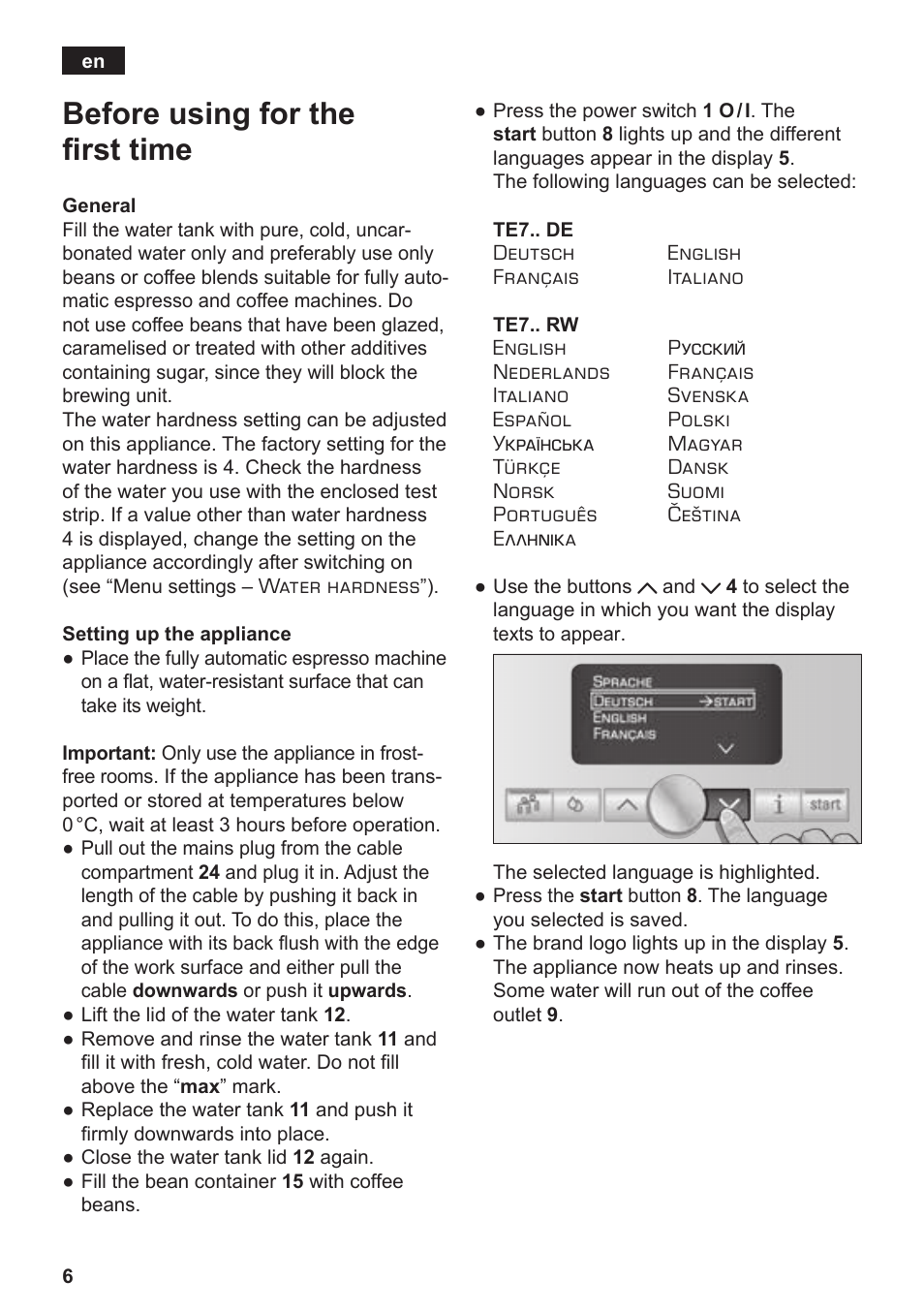 Before using for the first time | Siemens TE717209RW User Manual | Page 10 / 172