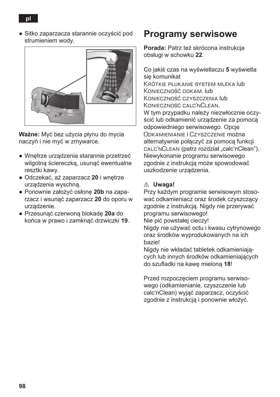 Programy serwisowe | Siemens TE717209RW User Manual | Page 102 / 172