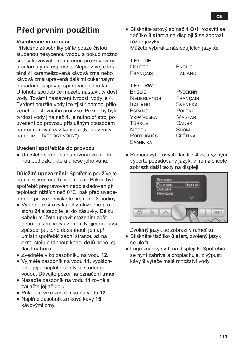 Před prvním použitím | Siemens TE717209RW User Manual | Page 115 / 172