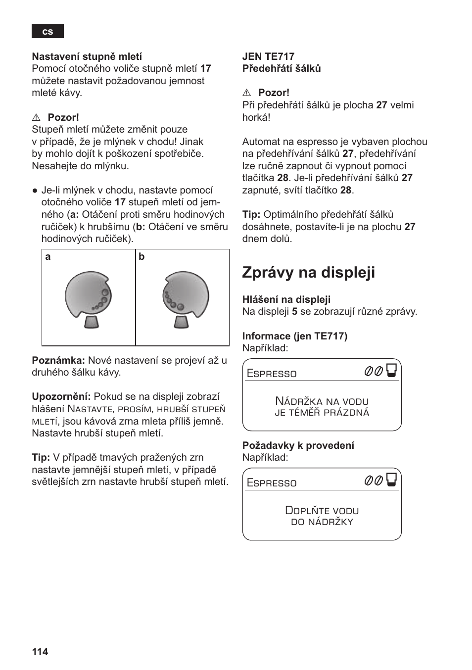 Zprávy na displeji | Siemens TE717209RW User Manual | Page 118 / 172