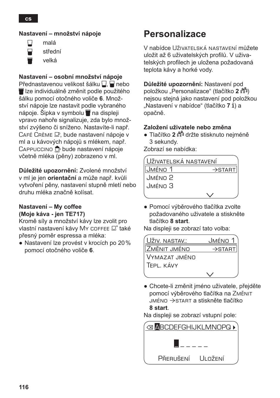 Personalizace | Siemens TE717209RW User Manual | Page 120 / 172