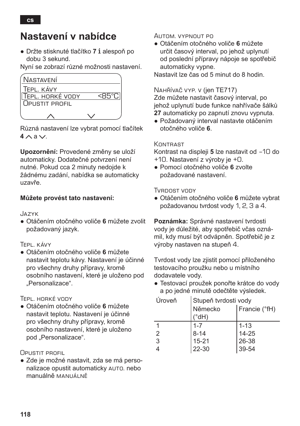 Nastavení v nabídce | Siemens TE717209RW User Manual | Page 122 / 172