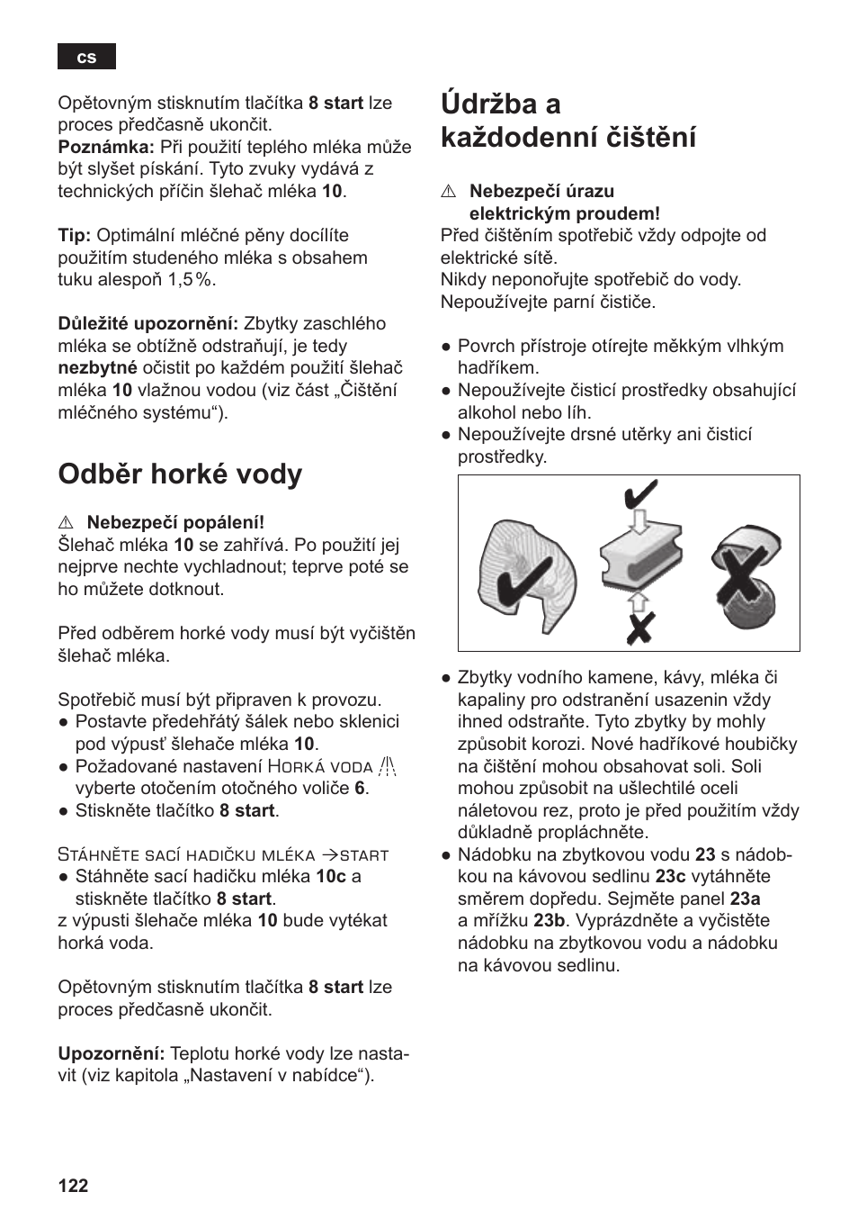 Odběr horké vody, Údržba a každodenní čištění | Siemens TE717209RW User Manual | Page 126 / 172