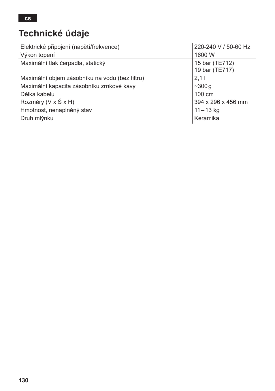 Technické údaje | Siemens TE717209RW User Manual | Page 134 / 172