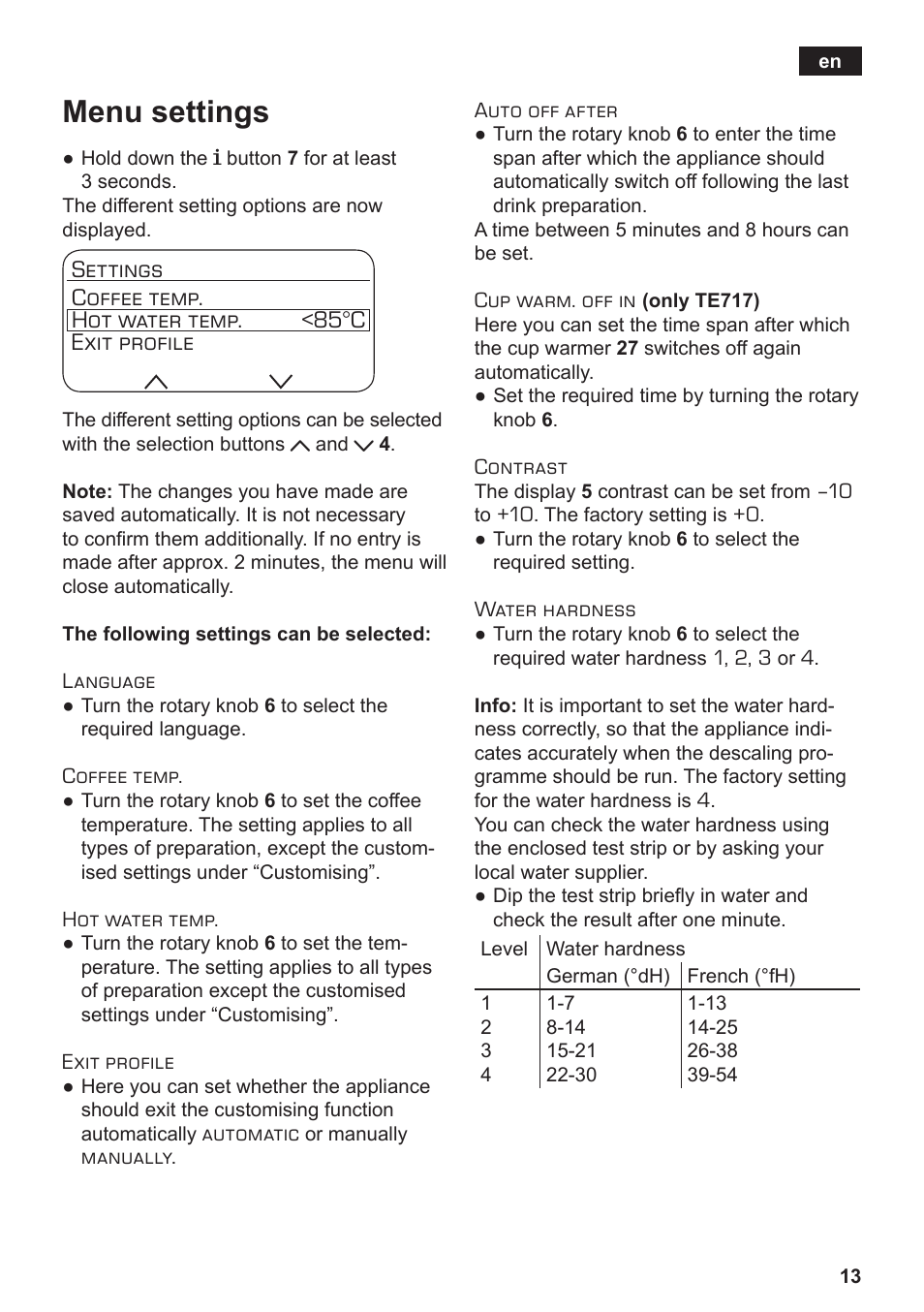 Menu settings | Siemens TE717209RW User Manual | Page 17 / 172