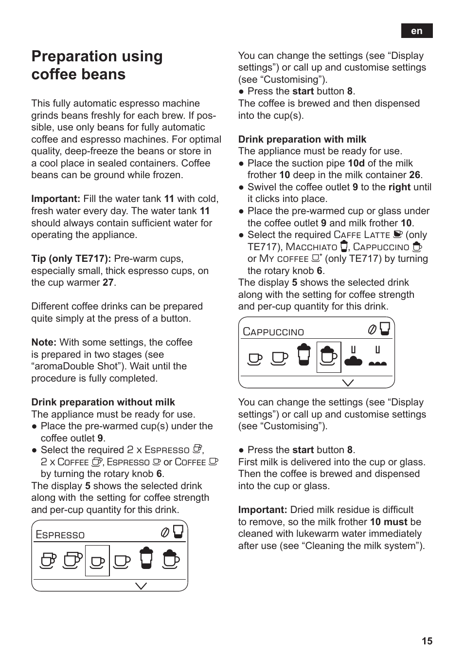 Preparation using coffee beans | Siemens TE717209RW User Manual | Page 19 / 172