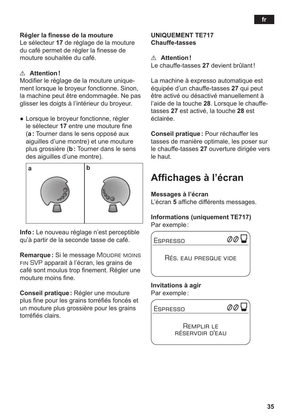 Affichages à l’écran | Siemens TE717209RW User Manual | Page 39 / 172