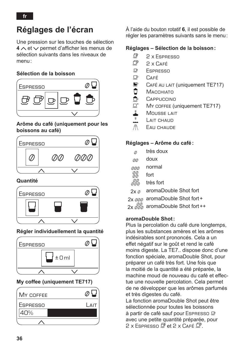 Но р т, Réglages de l’écran | Siemens TE717209RW User Manual | Page 40 / 172