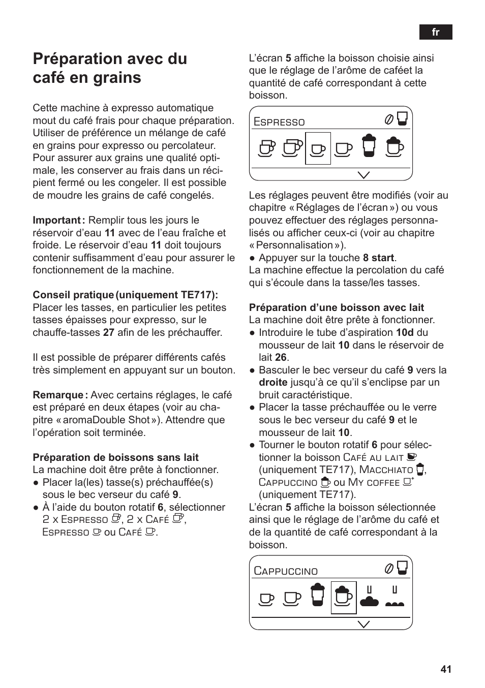 Préparation avec du café en grains | Siemens TE717209RW User Manual | Page 45 / 172