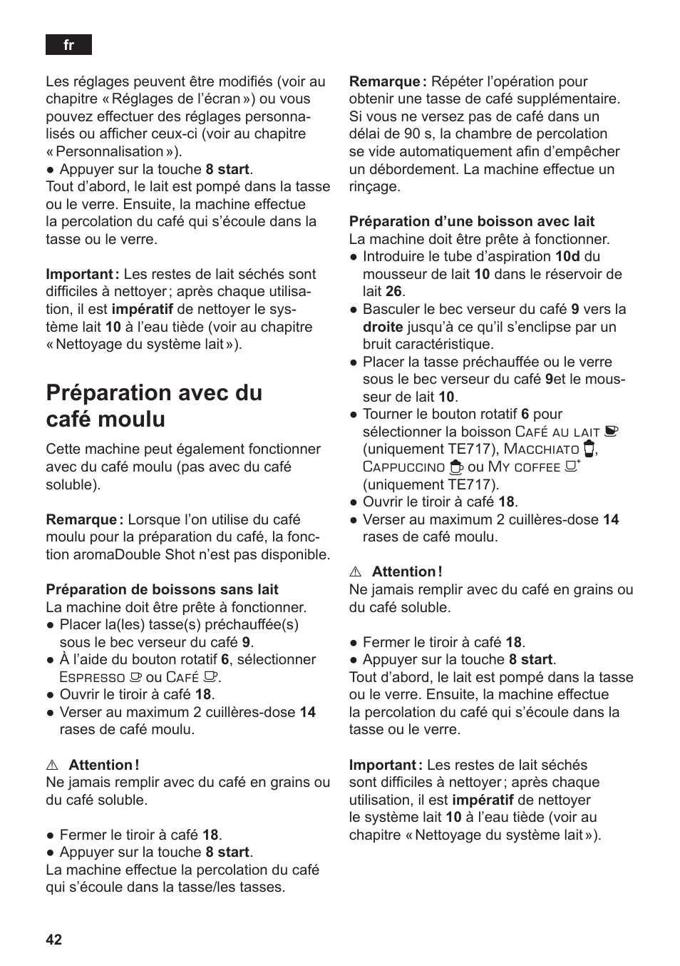 Préparation avec du café moulu | Siemens TE717209RW User Manual | Page 46 / 172