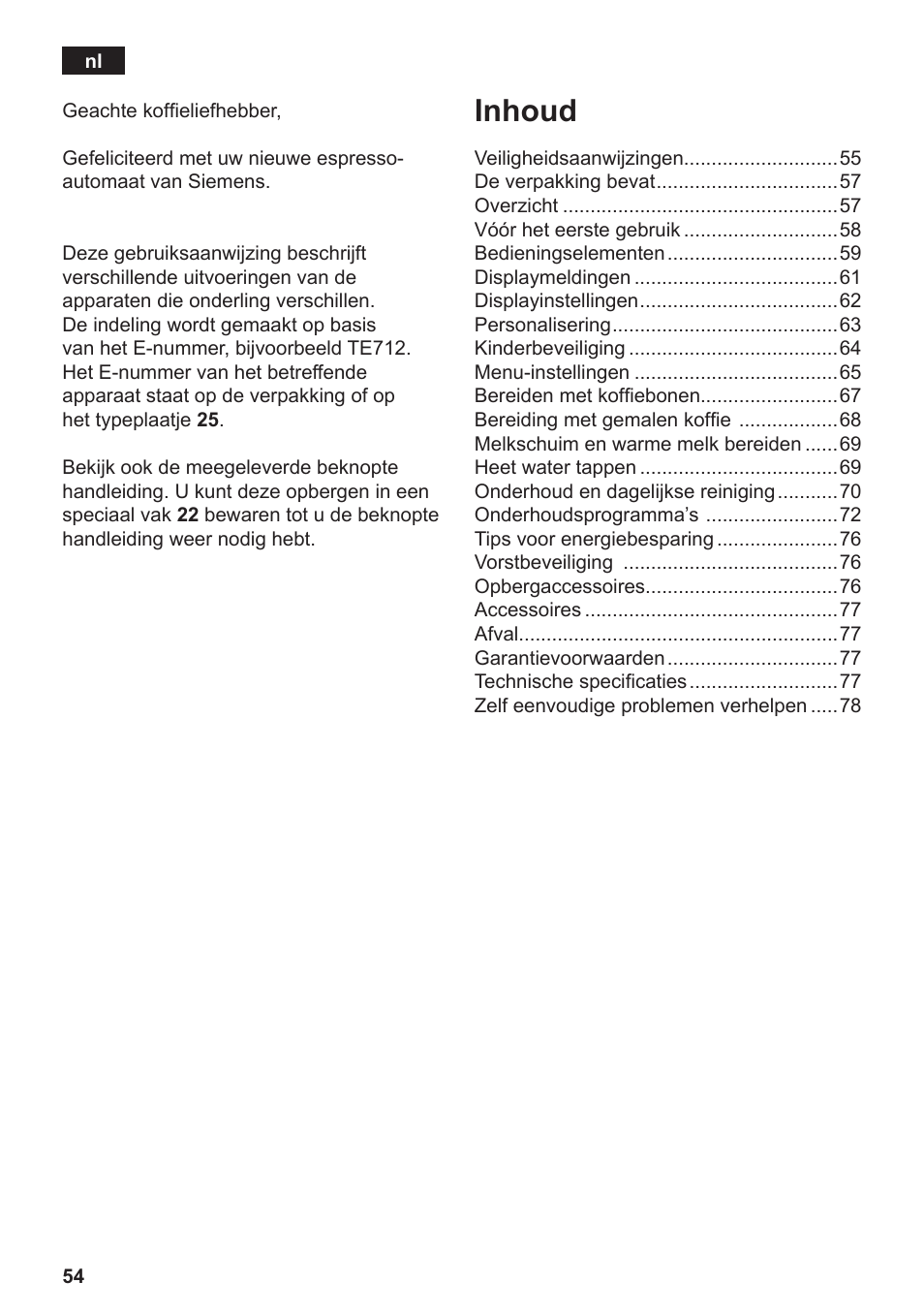 Inhoud | Siemens TE717209RW User Manual | Page 58 / 172