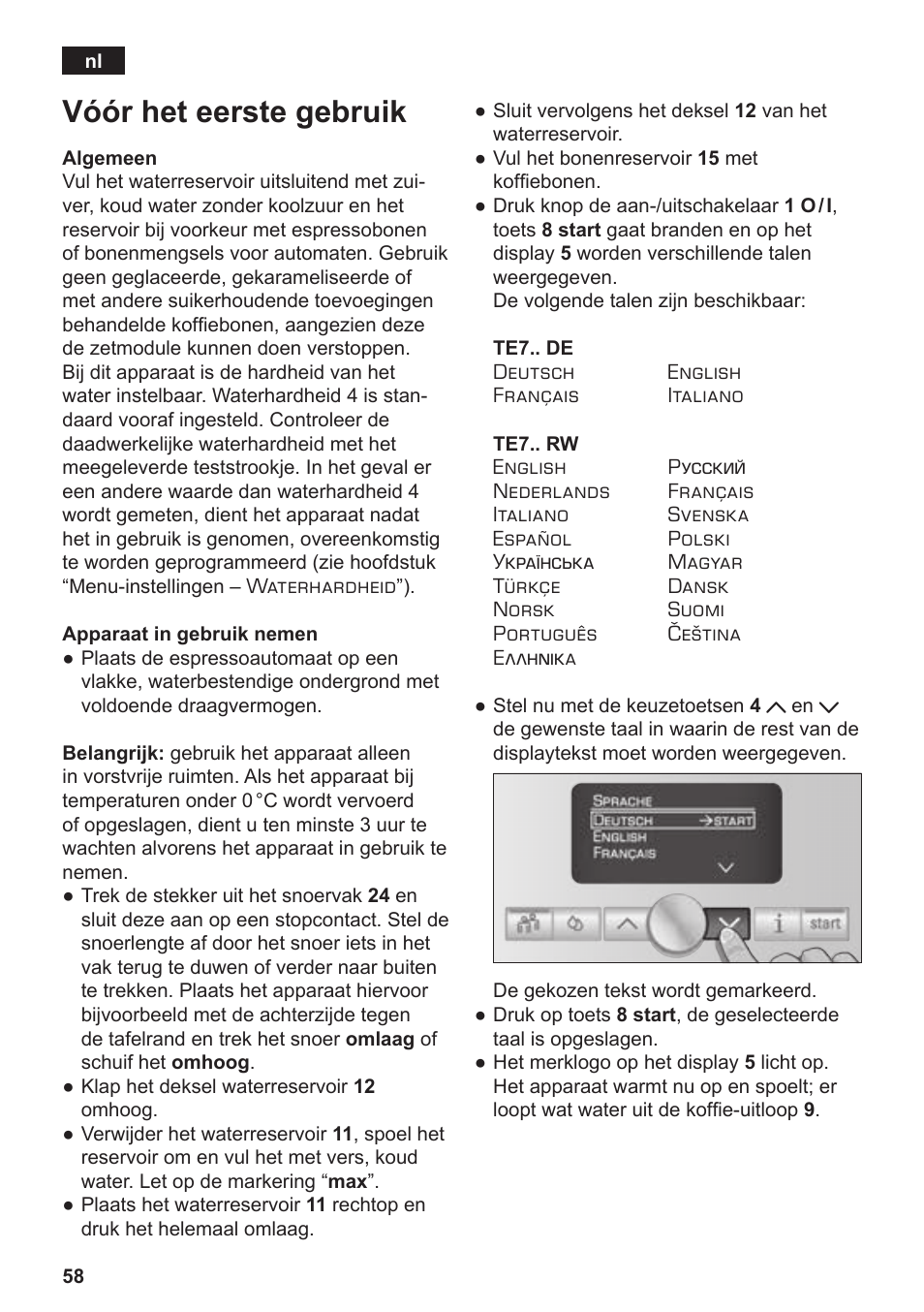 Vóór het eerste gebruik | Siemens TE717209RW User Manual | Page 62 / 172