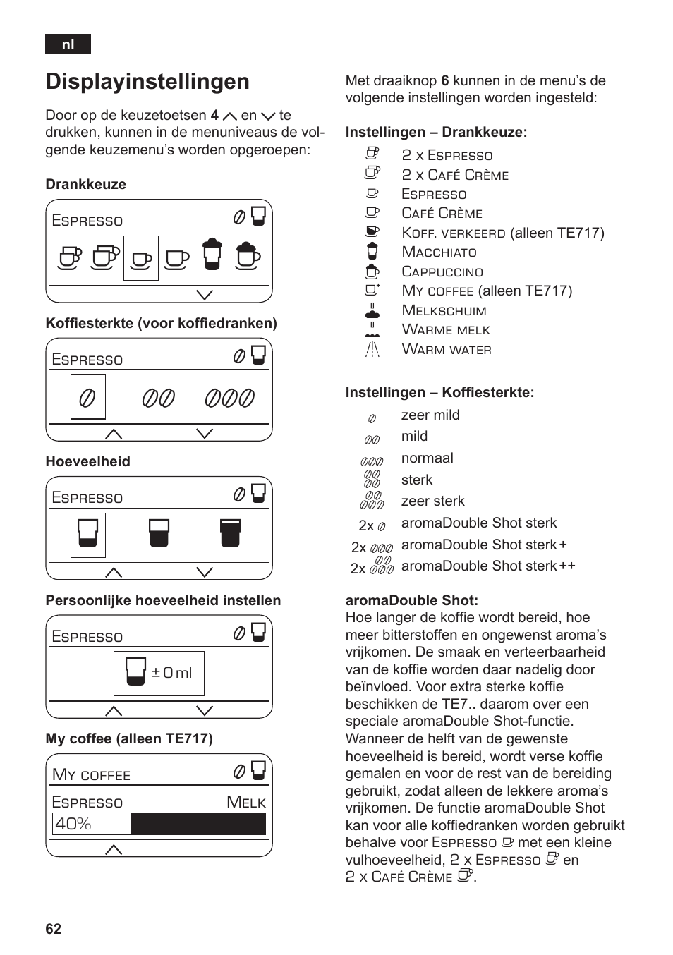 Но р т, Displayinstellingen | Siemens TE717209RW User Manual | Page 66 / 172