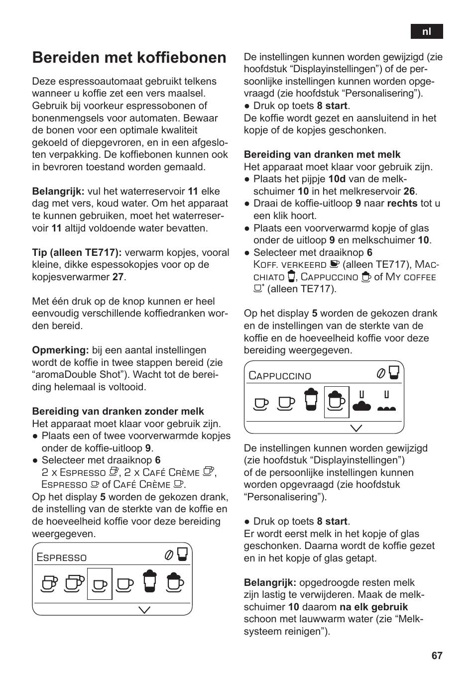 Bereiden met koffiebonen | Siemens TE717209RW User Manual | Page 71 / 172