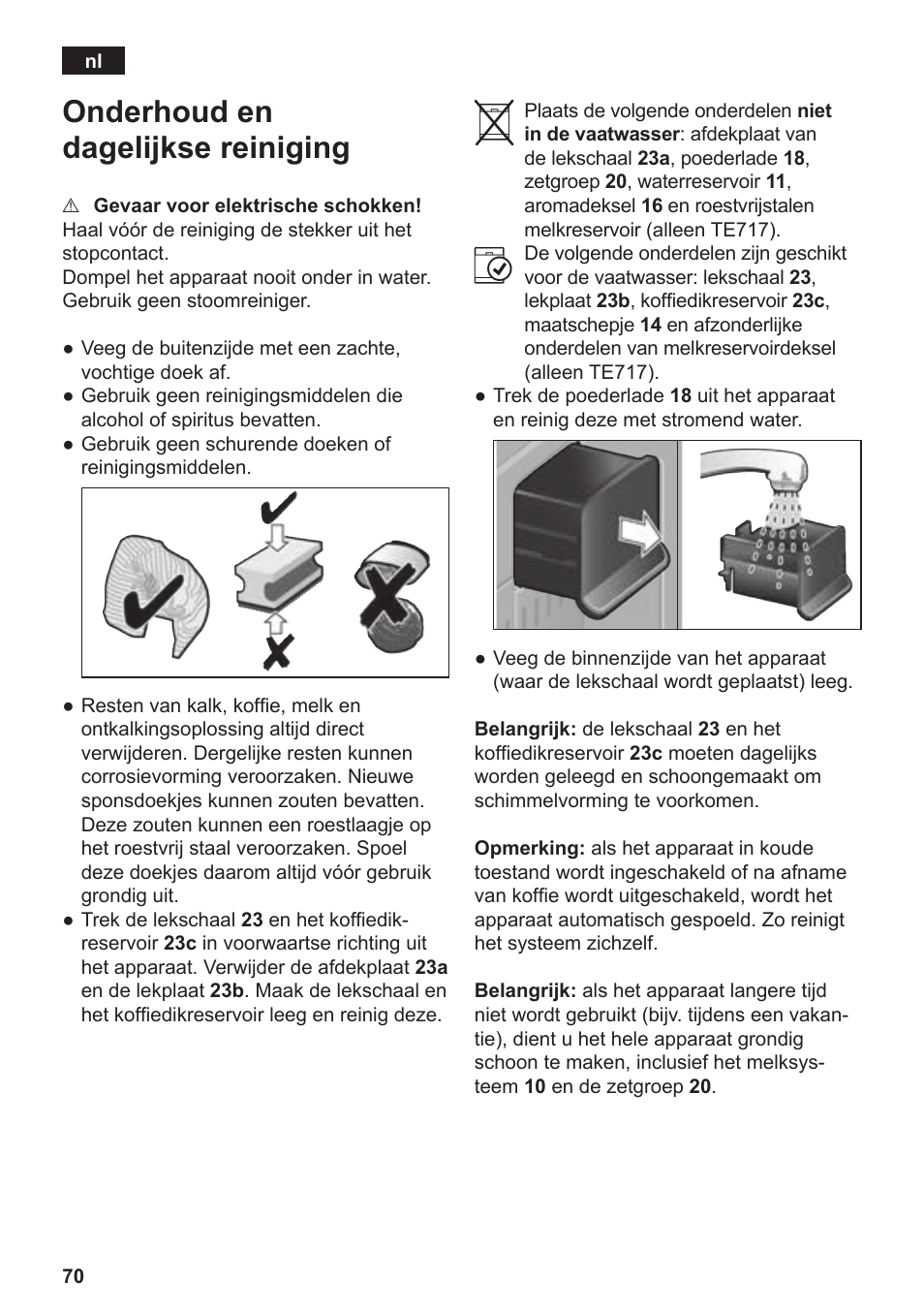 Onderhoud en dagelijkse reiniging | Siemens TE717209RW User Manual | Page 74 / 172