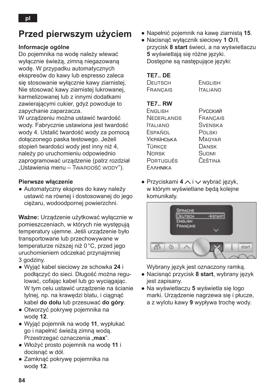 Przed pierwszym użyciem | Siemens TE717209RW User Manual | Page 88 / 172