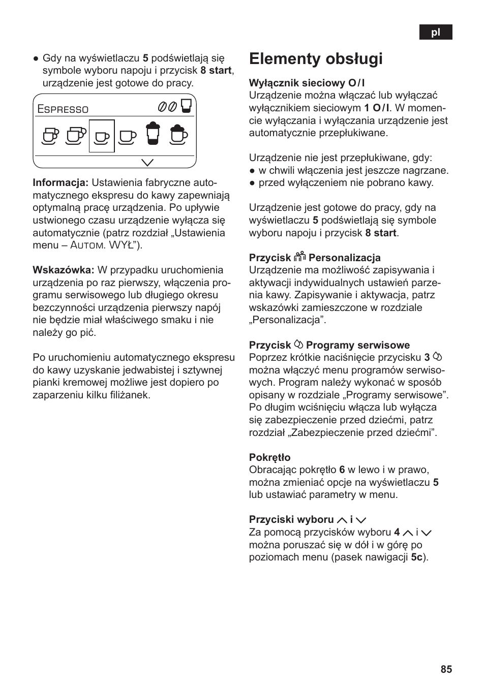 Elementy obsługi | Siemens TE717209RW User Manual | Page 89 / 172