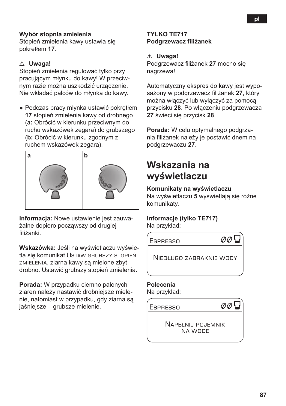 Wskazania na wyświetlaczu | Siemens TE717209RW User Manual | Page 91 / 172