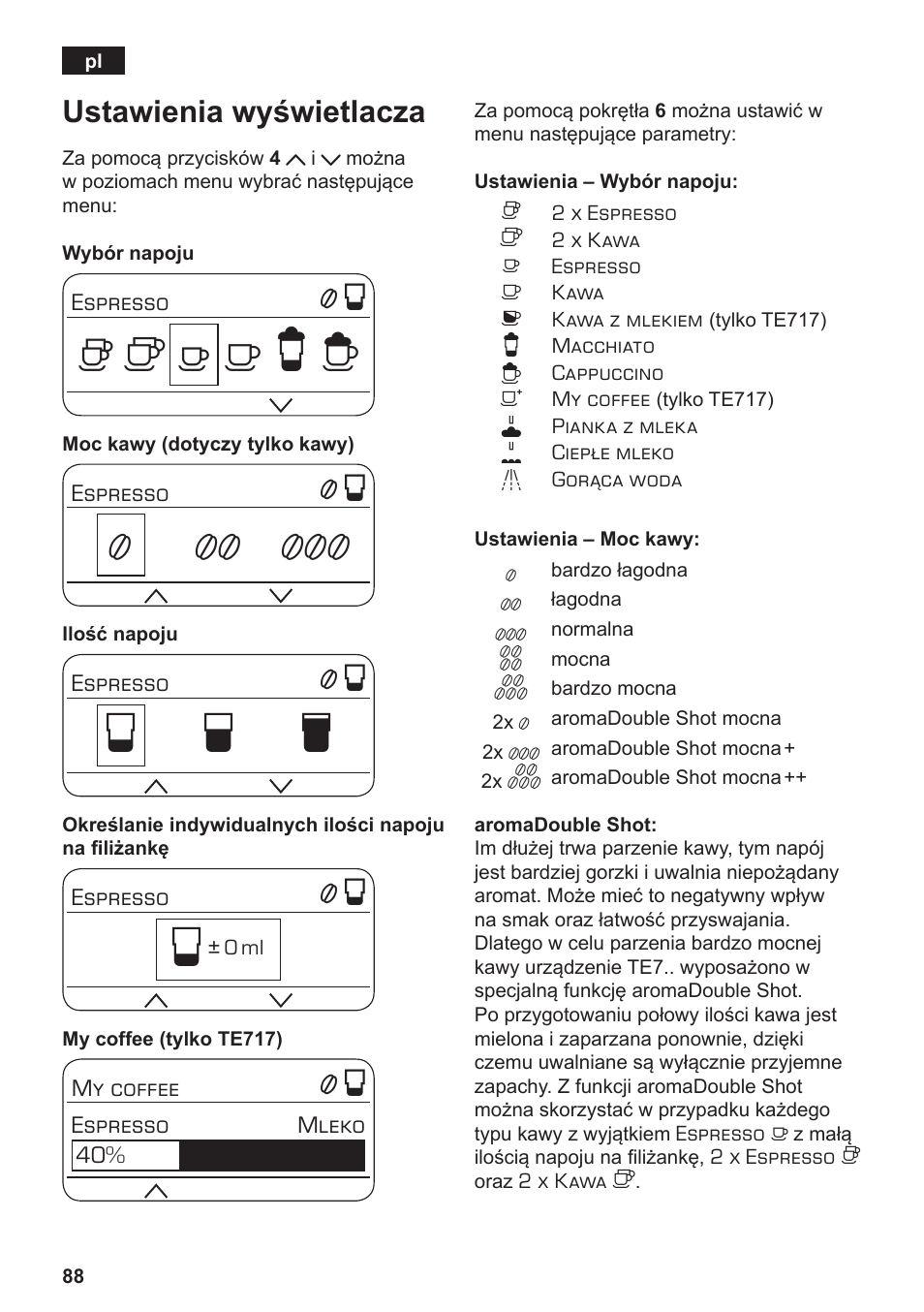 Но р т, Ustawienia wyświetlacza | Siemens TE717209RW User Manual | Page 92 / 172