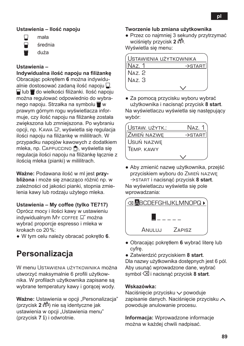 Personalizacja | Siemens TE717209RW User Manual | Page 93 / 172