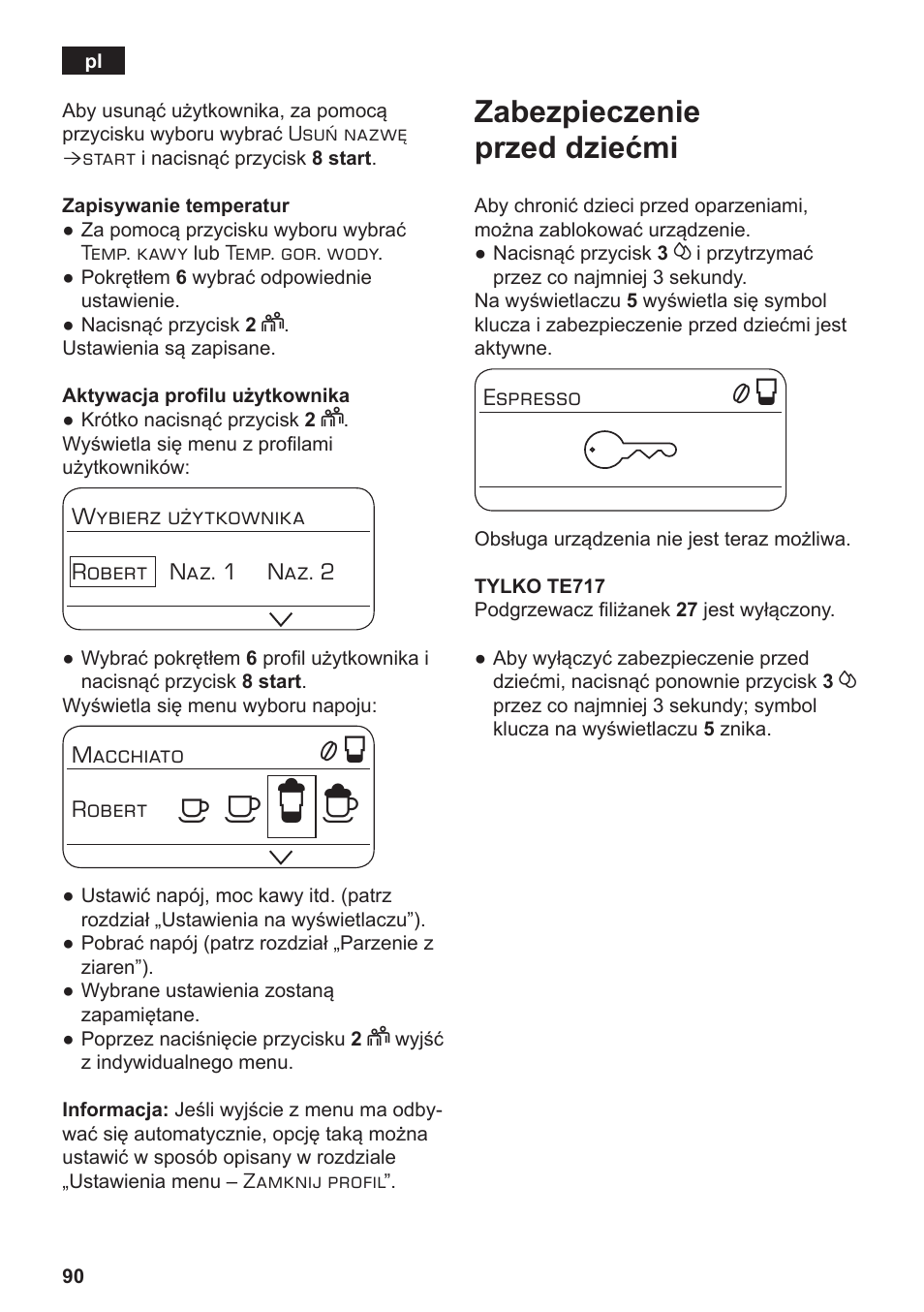 А б е ж, Zabezpieczenie przed dziećmi | Siemens TE717209RW User Manual | Page 94 / 172