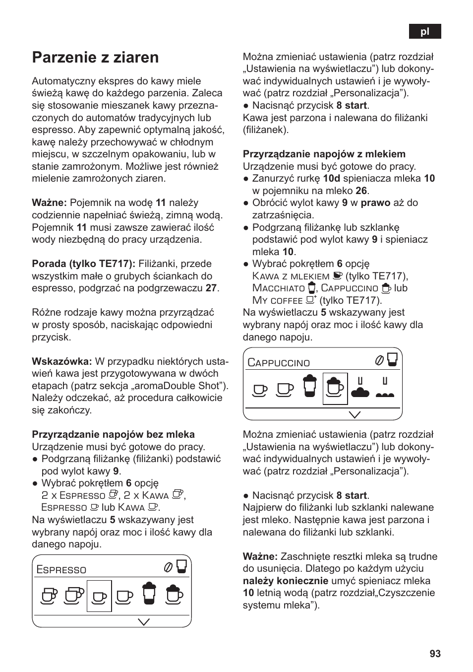 Parzenie z ziaren | Siemens TE717209RW User Manual | Page 97 / 172