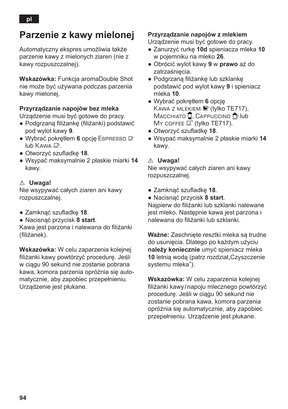 Parzenie z kawy mielonej | Siemens TE717209RW User Manual | Page 98 / 172