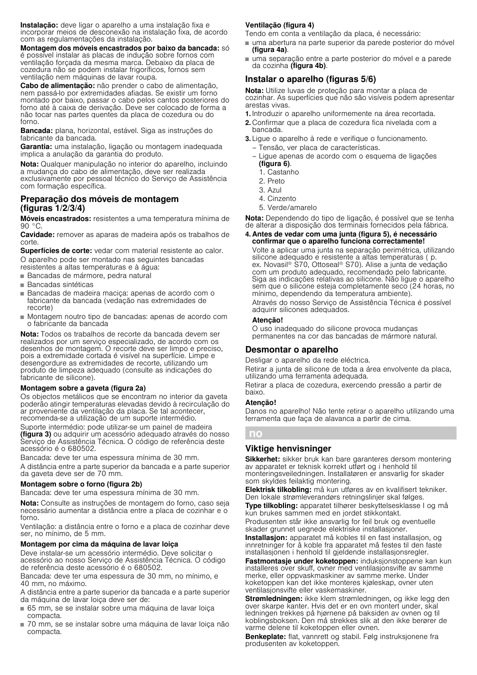 Nota, Montagem sobre a gaveta (figura 2a), Bancada: deve ter uma espessura mínima de 30 mm | Montagem sobre o forno (figura 2b), Montagem por cima da máquina de lavar loiça, Ventilação (figura 4), Tendo em conta a ventilação da placa, é necessário, Instalar o aparelho (figuras 5/6), Atenção, Desmontar o aparelho | Siemens EH601FV17E User Manual | Page 10 / 16