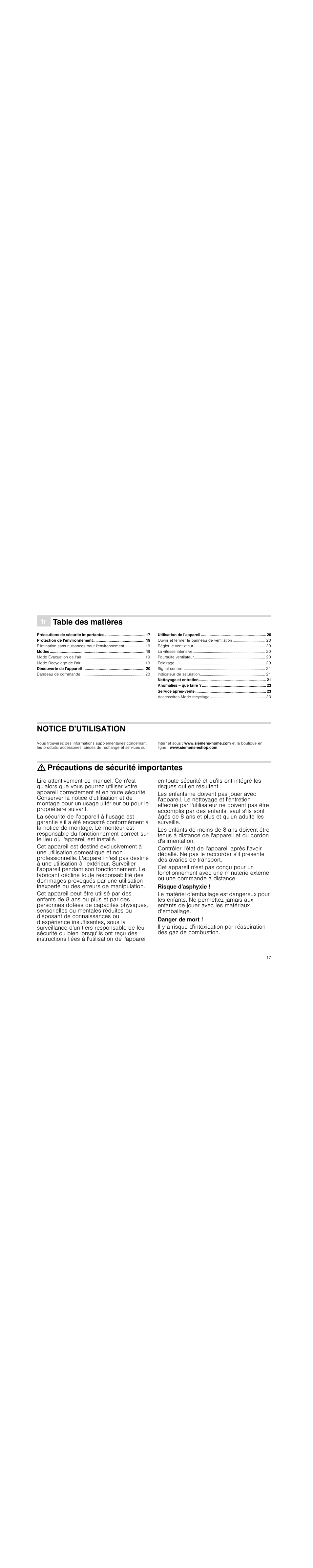 Siemens LC98KA570 User Manual | Page 17 / 88