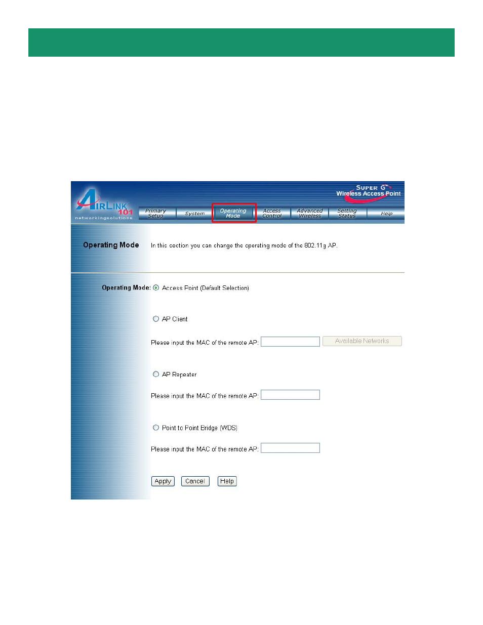 Selecting operating modes | Airlink101 AP421W User Manual | Page 10 / 17
