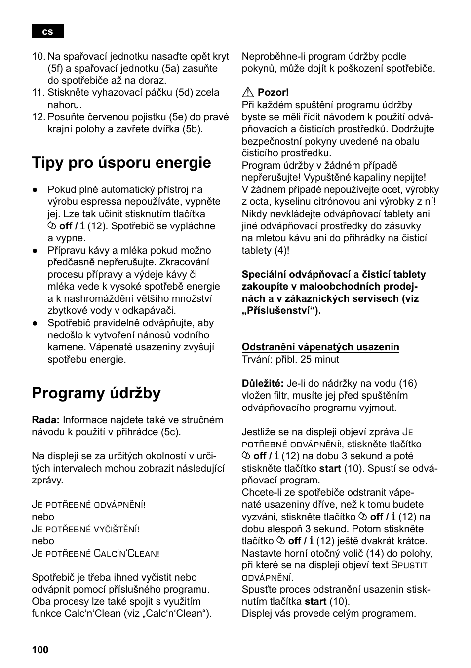 Tipy pro úsporu energie, Programy údržby | Siemens TE503209RW User Manual | Page 104 / 138
