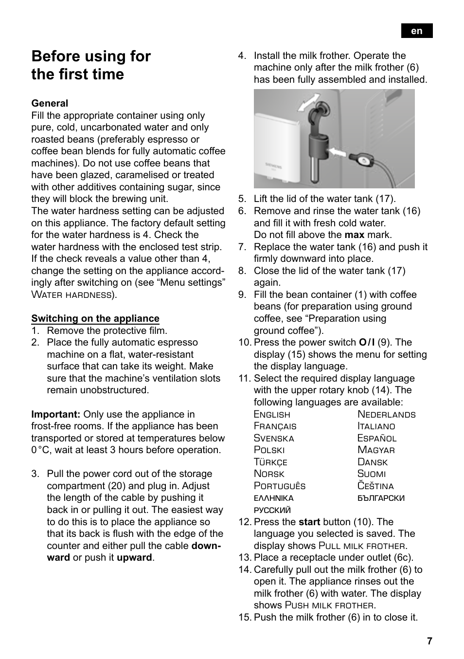 Before using for the first time | Siemens TE503209RW User Manual | Page 11 / 138
