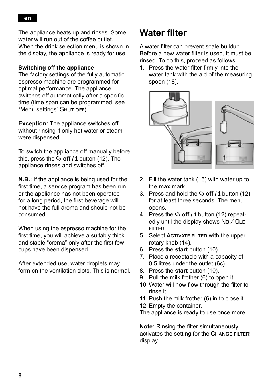 Water filter | Siemens TE503209RW User Manual | Page 12 / 138