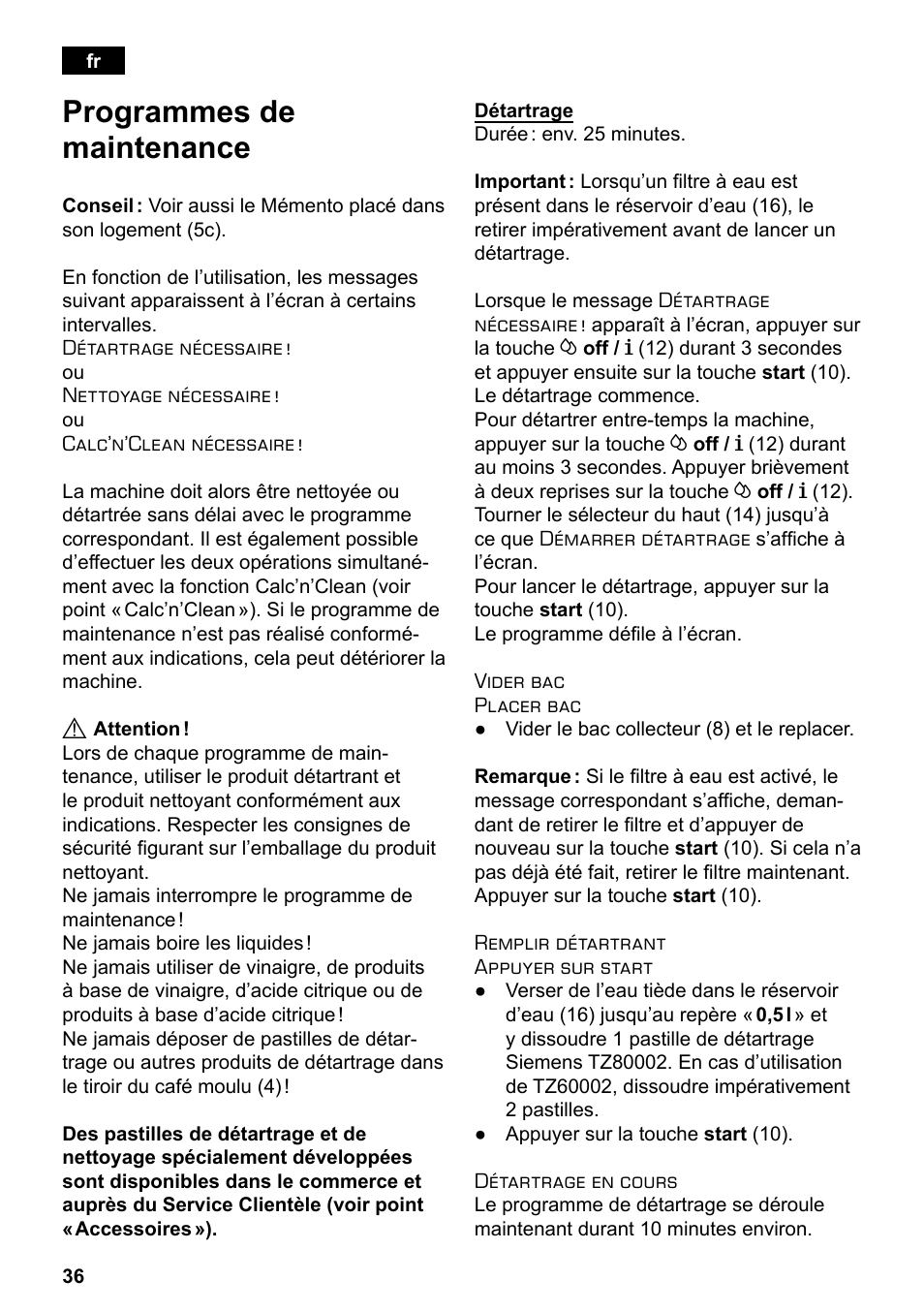 Programmes de maintenance | Siemens TE503209RW User Manual | Page 40 / 138