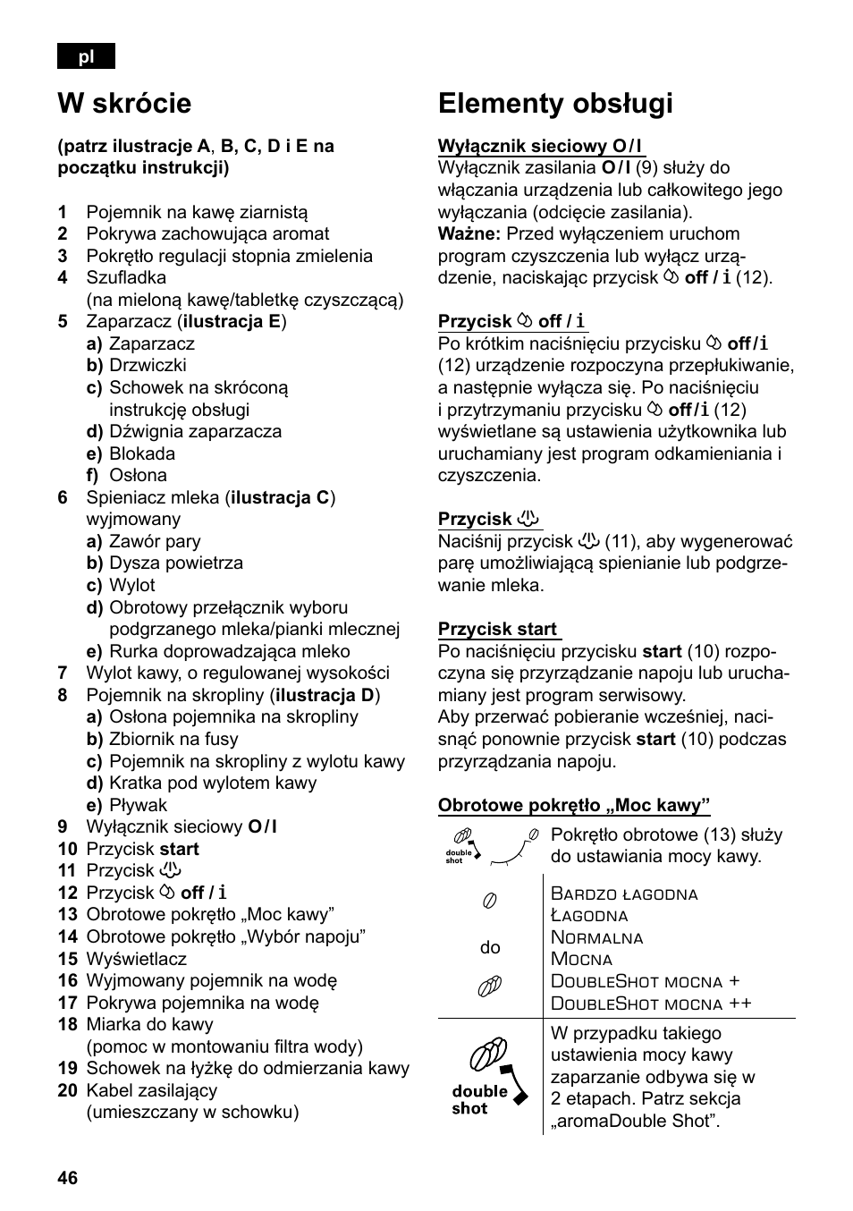 W skrócie, Elementy obsługi | Siemens TE503209RW User Manual | Page 50 / 138