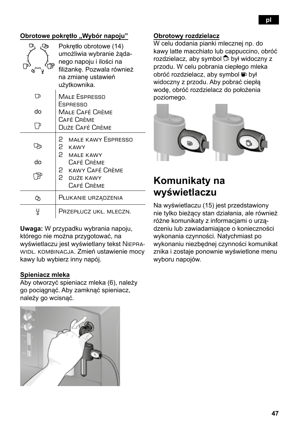 Komunikaty na wyświetlaczu | Siemens TE503209RW User Manual | Page 51 / 138