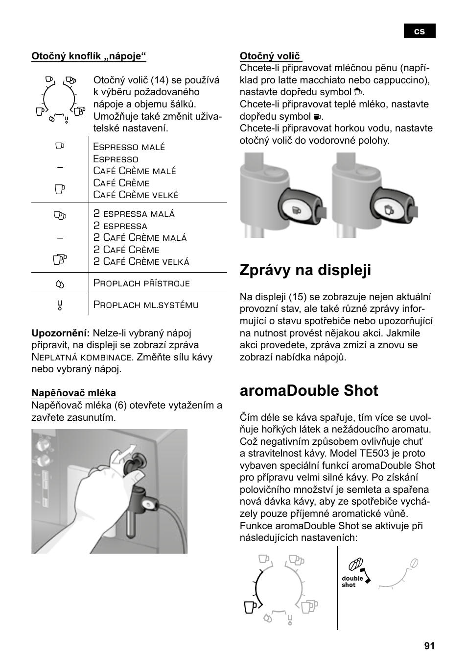 Zprávy na displeji, Aromadouble shot | Siemens TE503209RW User Manual | Page 95 / 138