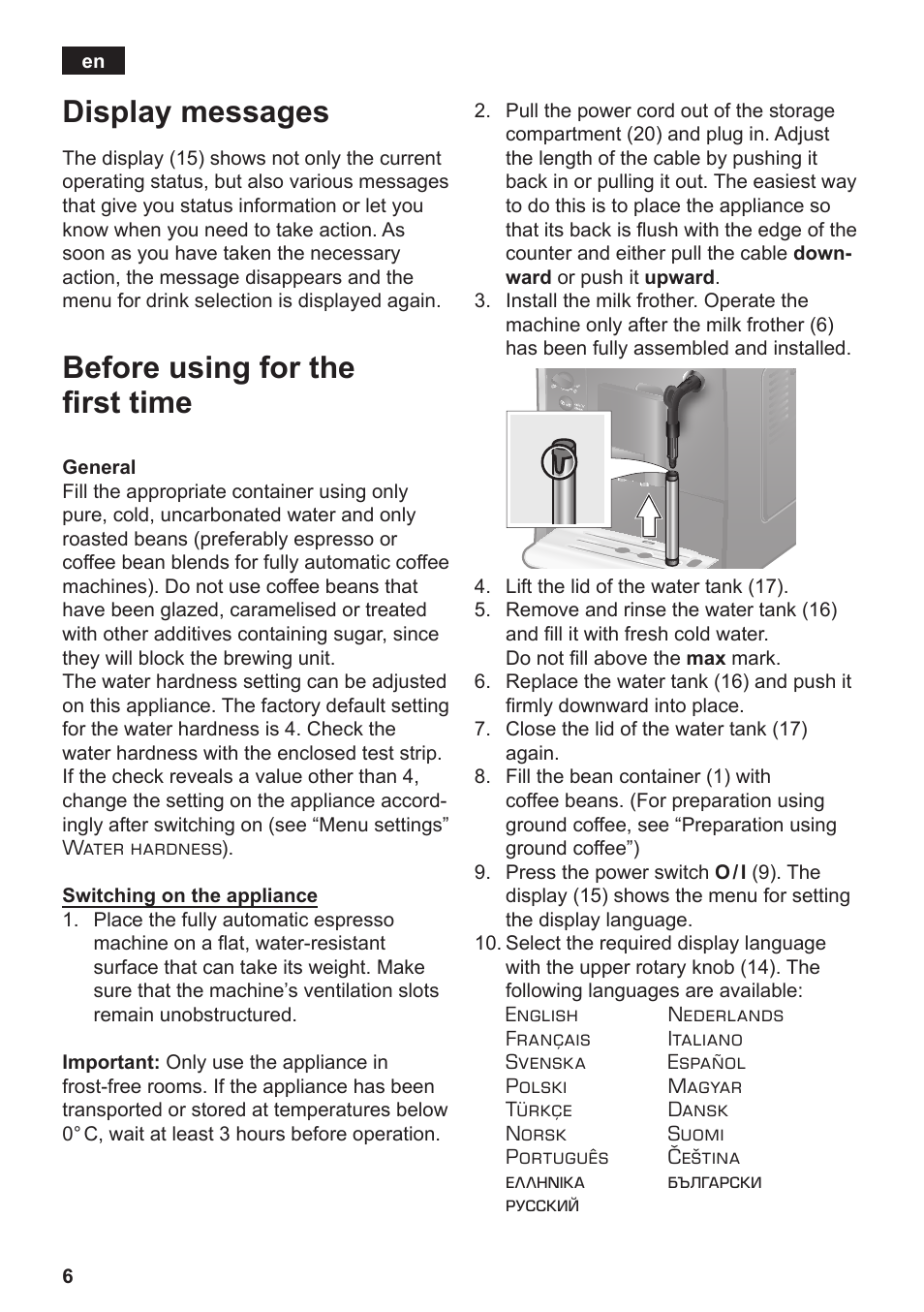 Display messages, Before using for the first time | Siemens TE502206RW User Manual | Page 10 / 134