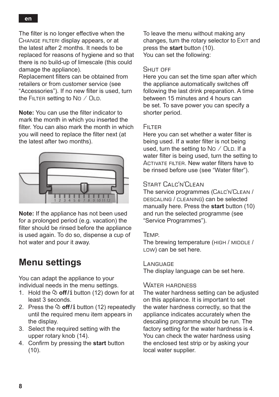 Menu settings | Siemens TE502206RW User Manual | Page 12 / 134