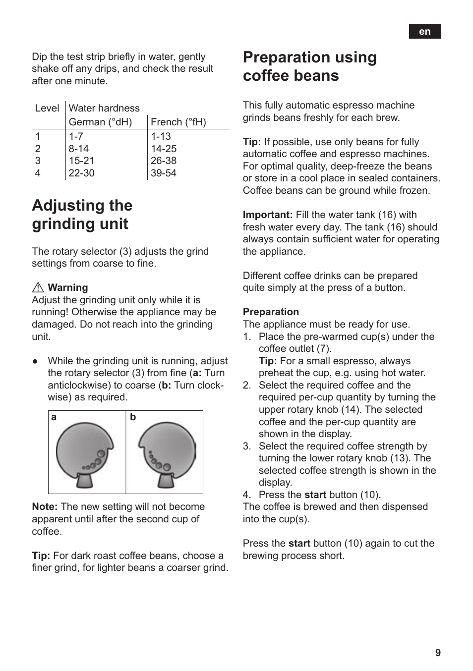 Adjusting the grinding unit, Preparation using coffee beans | Siemens TE502206RW User Manual | Page 13 / 134