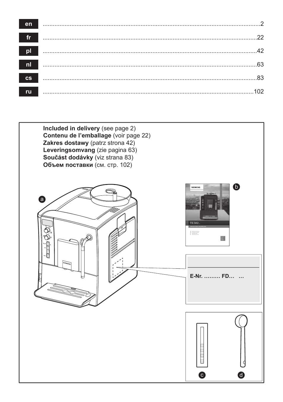 Ab c d | Siemens TE502206RW User Manual | Page 2 / 134